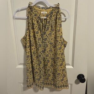 Max Studio Yellow and Blue Floral Blouse Sleeveless Tank Ruffle